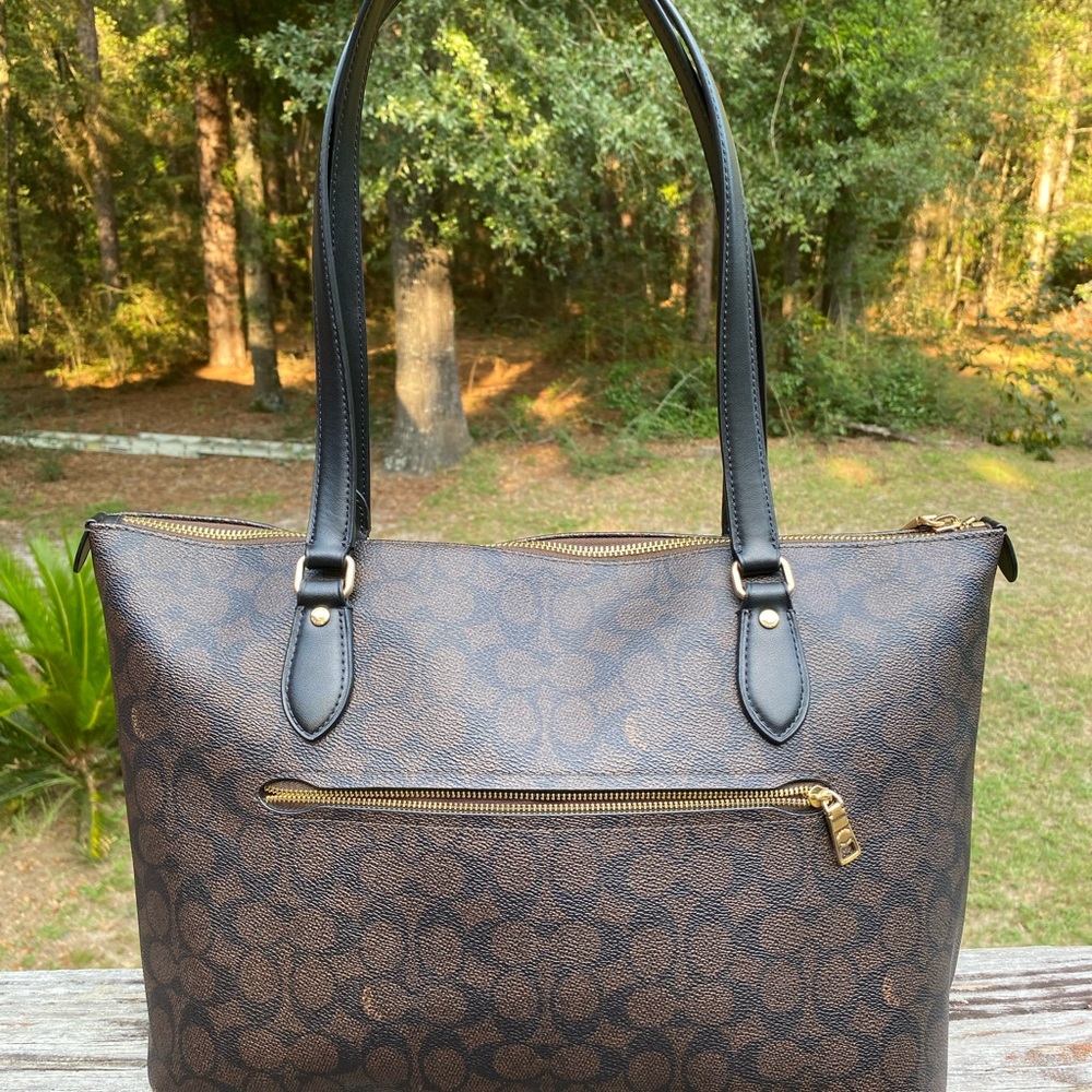 Coach Signature Brown and Black Tote - Picture 3 of 7
